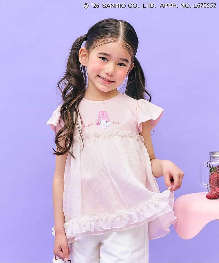 日本童裝 apres les cours x Sanrio  接觸冷感 薄紗拼接上衣 80-140cm 女童款 夏季 TOPS