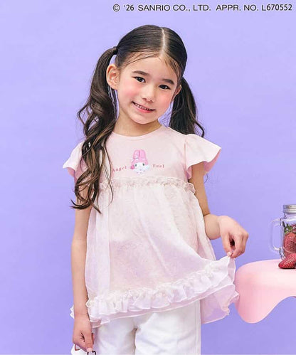 日本童裝 apres les cours x Sanrio  接觸冷感 薄紗拼接上衣 80-140cm 女童款 夏季 TOPS