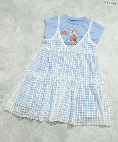日本童裝 apres les cours x Disney Frozen/公主 假兩件薄紗連身裙 80-140cm 女童款 夏季 DRESSES