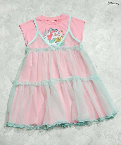 日本童裝 apres les cours x Disney Frozen/公主 假兩件薄紗連身裙 80-140cm 女童款 夏季 DRESSES