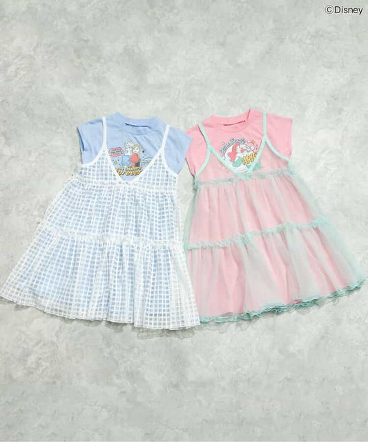 日本童裝 apres les cours x Disney Frozen/公主 假兩件薄紗連身裙 80-140cm 女童款 夏季 DRESSES