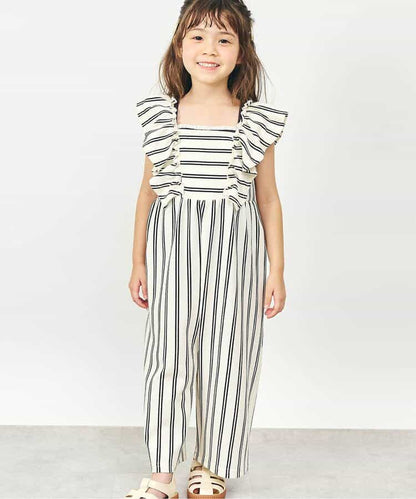 日本童裝 apres les cours 吸水速乾 條紋波點荷葉邊背帶褲 90-140cm 女童款 夏季 Jumpsuit