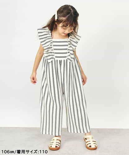 日本童裝 apres les cours 吸水速乾 條紋波點荷葉邊背帶褲 90-140cm 女童款 夏季 Jumpsuit