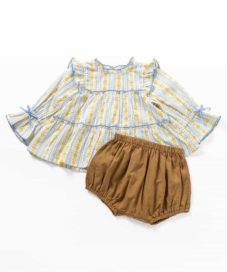 日本童裝 apres les cours 花卉條紋上衣及燈籠褲套裝 70-80cm 女童款 夏季 TOPS PANTS