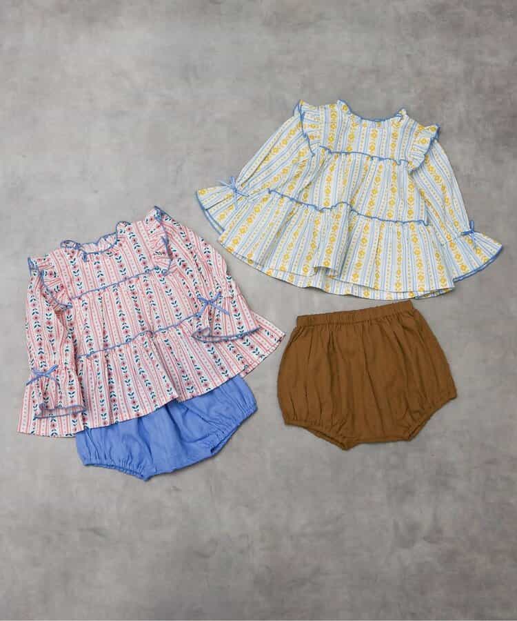 日本童裝 apres les cours 花卉條紋上衣及燈籠褲套裝 70-80cm 女童款 夏季 TOPS PANTS