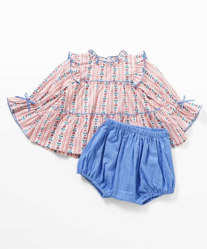 日本童裝 apres les cours 花卉條紋上衣及燈籠褲套裝 70-80cm 女童款 夏季 TOPS PANTS