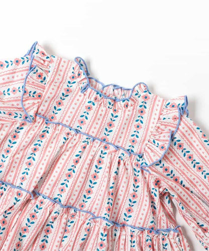 日本童裝 apres les cours 花卉條紋上衣及燈籠褲套裝 70-80cm 女童款 夏季 TOPS PANTS