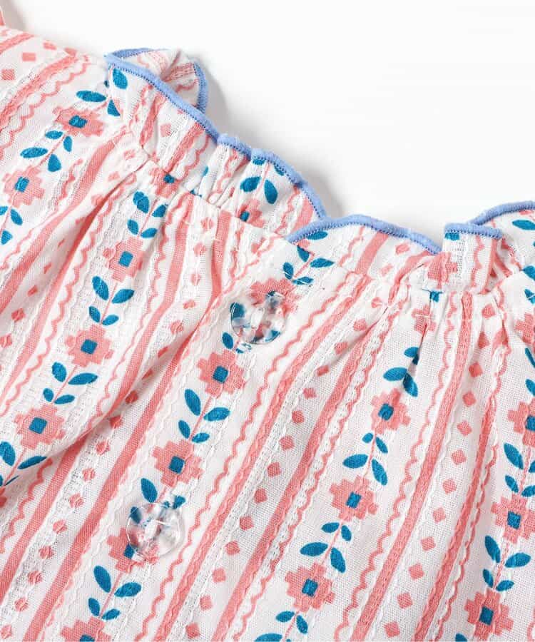 日本童裝 apres les cours 花卉條紋上衣及燈籠褲套裝 70-80cm 女童款 夏季 TOPS PANTS