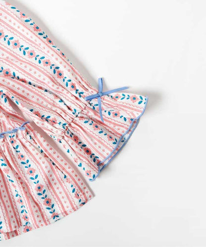 日本童裝 apres les cours 花卉條紋上衣及燈籠褲套裝 70-80cm 女童款 夏季 TOPS PANTS