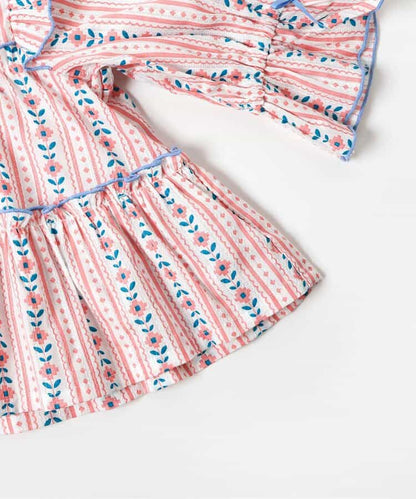 日本童裝 apres les cours 花卉條紋上衣及燈籠褲套裝 70-80cm 女童款 夏季 TOPS PANTS