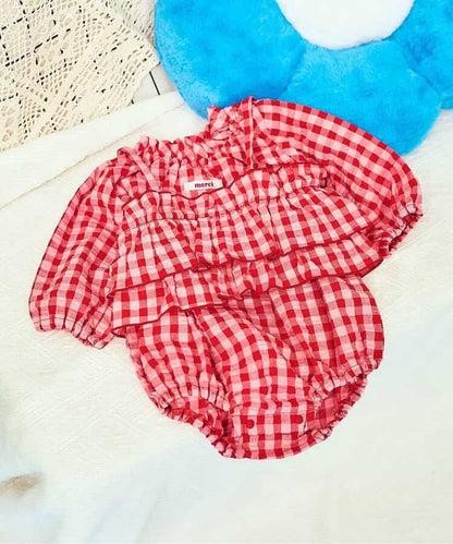 日本童裝 apres les cours 格紋吊帶及連衣套裝 70-80cm 女童款 初生嬰兒 夏季 TOPS Jumpsuit