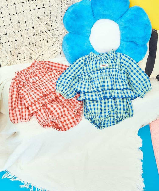 日本童裝 apres les cours 格紋吊帶及連衣套裝 70-80cm 女童款 初生嬰兒 夏季 TOPS Jumpsuit