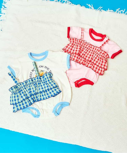日本童裝 apres les cours 格紋吊帶及連衣套裝 70-80cm 女童款 初生嬰兒 夏季 TOPS Jumpsuit