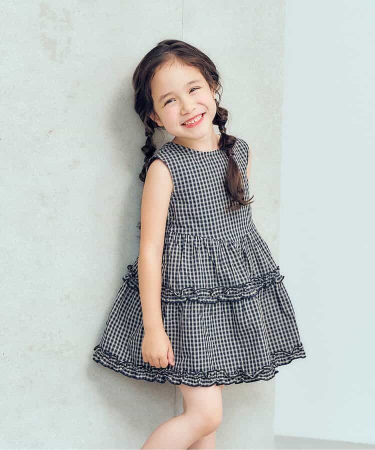 日本童裝 apres les cours 露背荷葉邊格紋連身裙 80-140cm 女童款 夏季 TOPS DRESSES