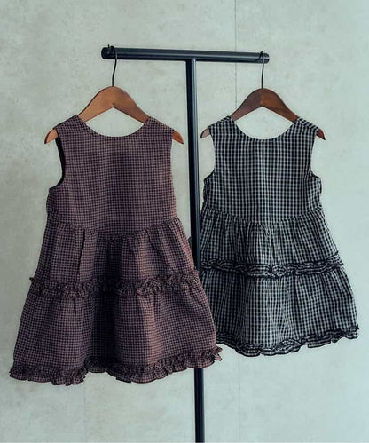 日本童裝 apres les cours 露背荷葉邊格紋連身裙 80-140cm 女童款 夏季 TOPS DRESSES