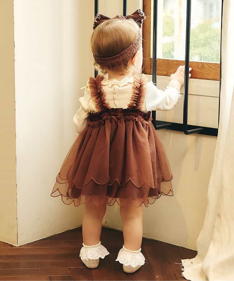 日本童裝 apres les cours 木耳邊連衣 70-80cm 女童款 秋季 初生嬰兒 Jumpsuit