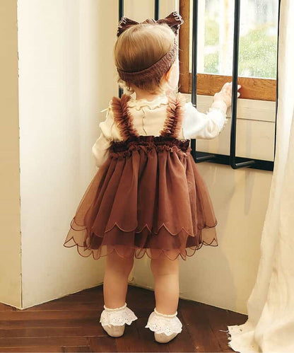 日本童裝 apres les cours 木耳邊連衣 70-80cm 女童款 秋季 初生嬰兒 Jumpsuit