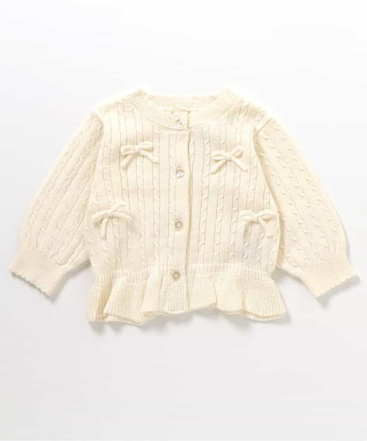 日本童裝 apres les cours 針織緞帶外套 70-80cm 女童款 秋季 初生嬰兒 OUTERWEAR 聖誕紅/新年紅