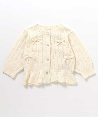 日本童裝 apres les cours 針織緞帶外套 70-80cm 女童款 秋季 初生嬰兒 OUTERWEAR 聖誕紅/新年紅