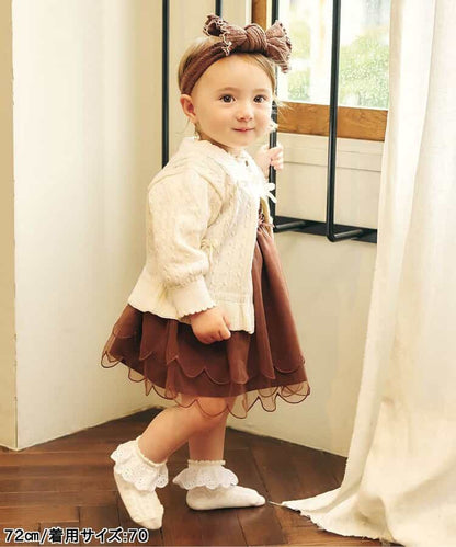 日本童裝 apres les cours 針織緞帶外套 70-80cm 女童款 秋季 初生嬰兒 OUTERWEAR 聖誕紅/新年紅