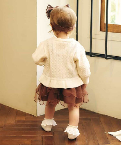 日本童裝 apres les cours 針織緞帶外套 70-80cm 女童款 秋季 初生嬰兒 OUTERWEAR 聖誕紅/新年紅