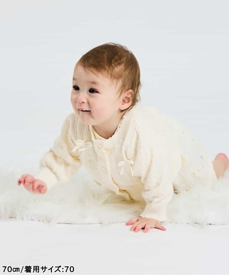日本童裝 apres les cours 針織緞帶外套 70-80cm 女童款 秋季 初生嬰兒 OUTERWEAR 聖誕紅/新年紅