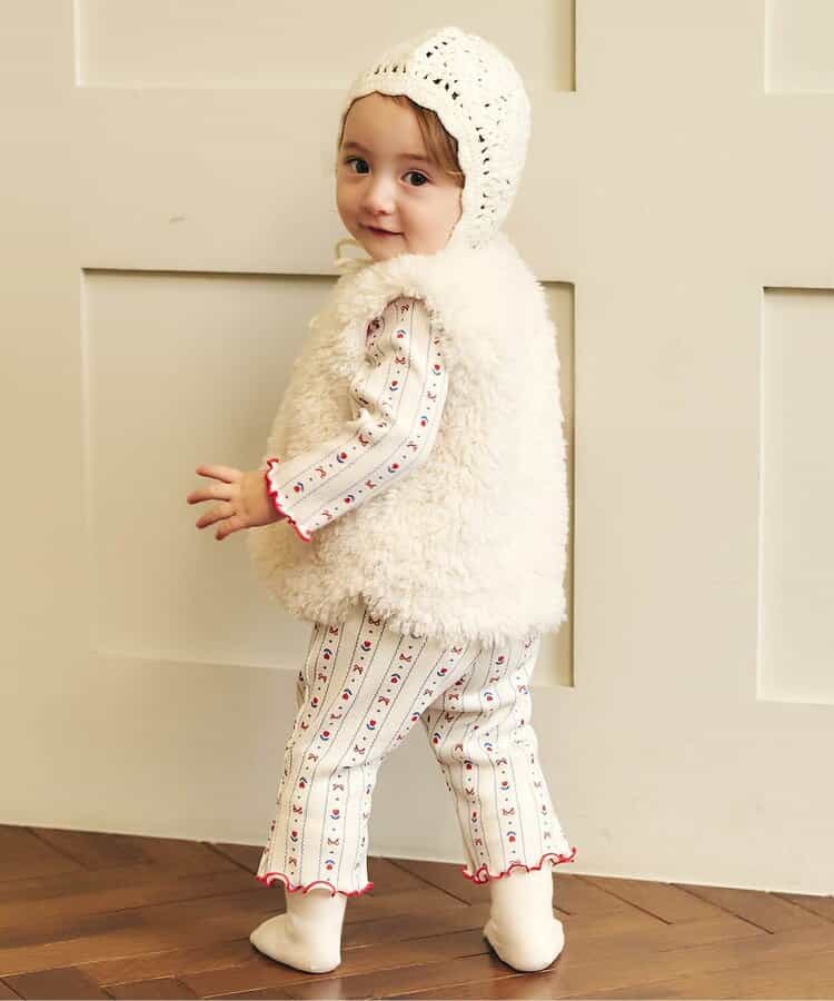 日本童裝 apres les cours 毛毛背心外套 70-80cm 女童款 秋季 初生嬰兒 OUTERWEAR