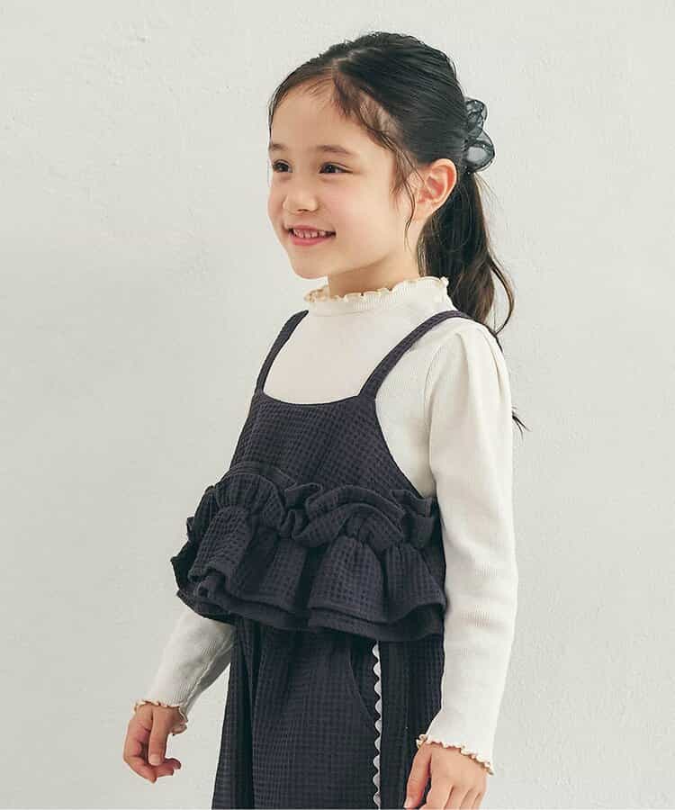 日本童裝 apres les cours 華夫格荷葉邊吊帶背心 90-140cm 女童款 秋季 TOPS 聖誕紅/新年紅