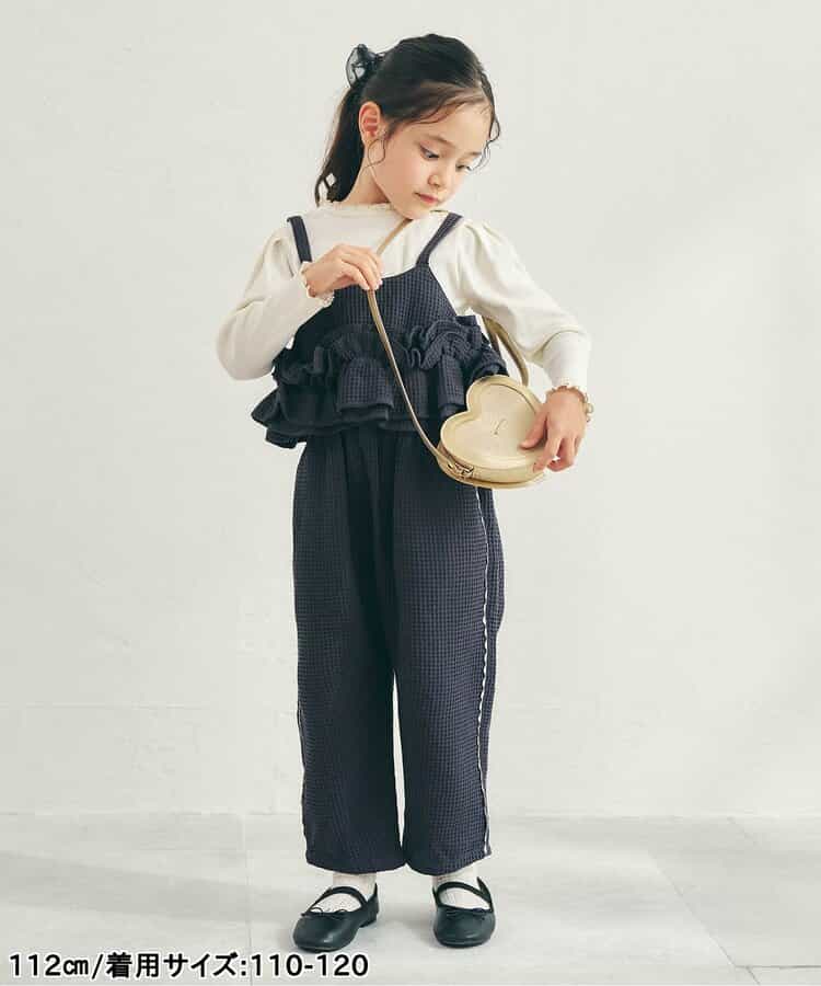 日本童裝 apres les cours 華夫格荷葉邊吊帶背心 90-140cm 女童款 秋季 TOPS 聖誕紅/新年紅