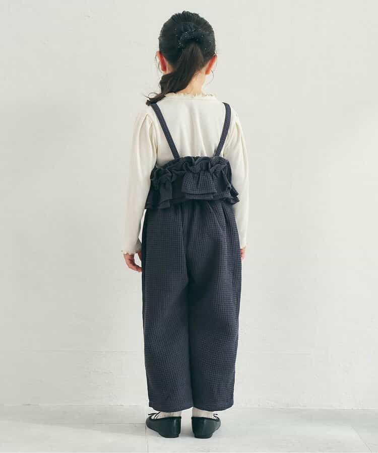 日本童裝 apres les cours 華夫格荷葉邊吊帶背心 90-140cm 女童款 秋季 TOPS 聖誕紅/新年紅