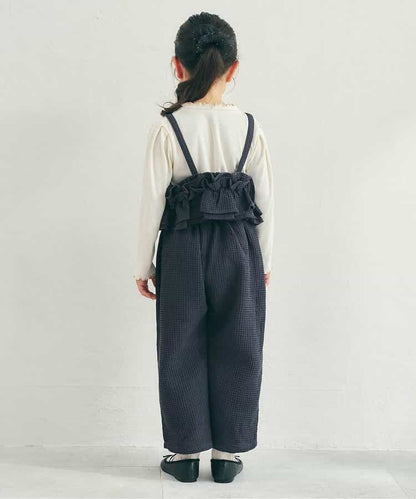 日本童裝 apres les cours 華夫格荷葉邊吊帶背心 90-140cm 女童款 秋季 TOPS 聖誕紅/新年紅
