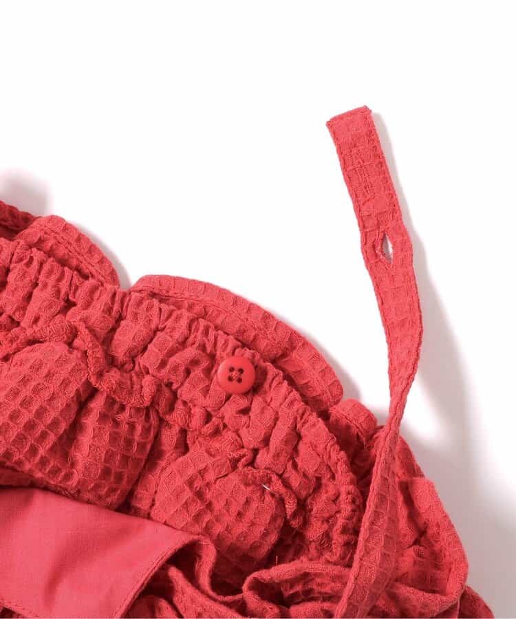 日本童裝 apres les cours 華夫格荷葉邊吊帶背心 90-140cm 女童款 秋季 TOPS 聖誕紅/新年紅