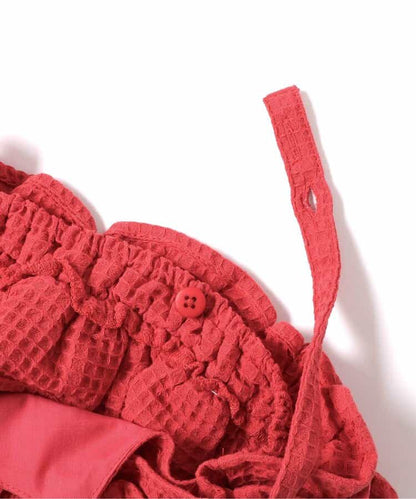 日本童裝 apres les cours 華夫格荷葉邊吊帶背心 90-140cm 女童款 秋季 TOPS 聖誕紅/新年紅