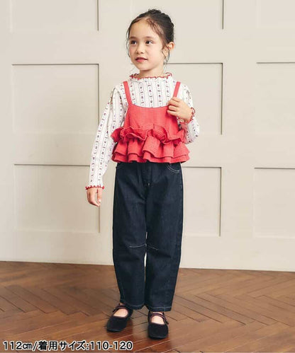 日本童裝 apres les cours 華夫格荷葉邊吊帶背心 90-140cm 女童款 秋季 TOPS 聖誕紅/新年紅