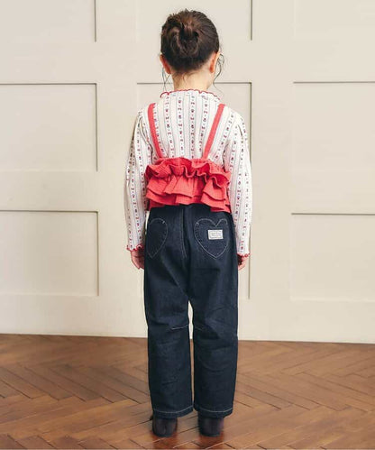 日本童裝 apres les cours 華夫格荷葉邊吊帶背心 90-140cm 女童款 秋季 TOPS 聖誕紅/新年紅