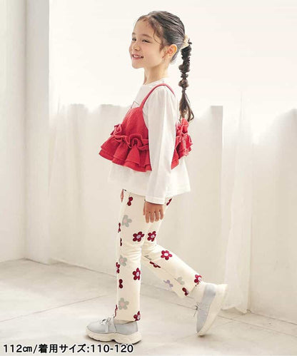 日本童裝 apres les cours 華夫格荷葉邊吊帶背心 90-140cm 女童款 秋季 TOPS 聖誕紅/新年紅