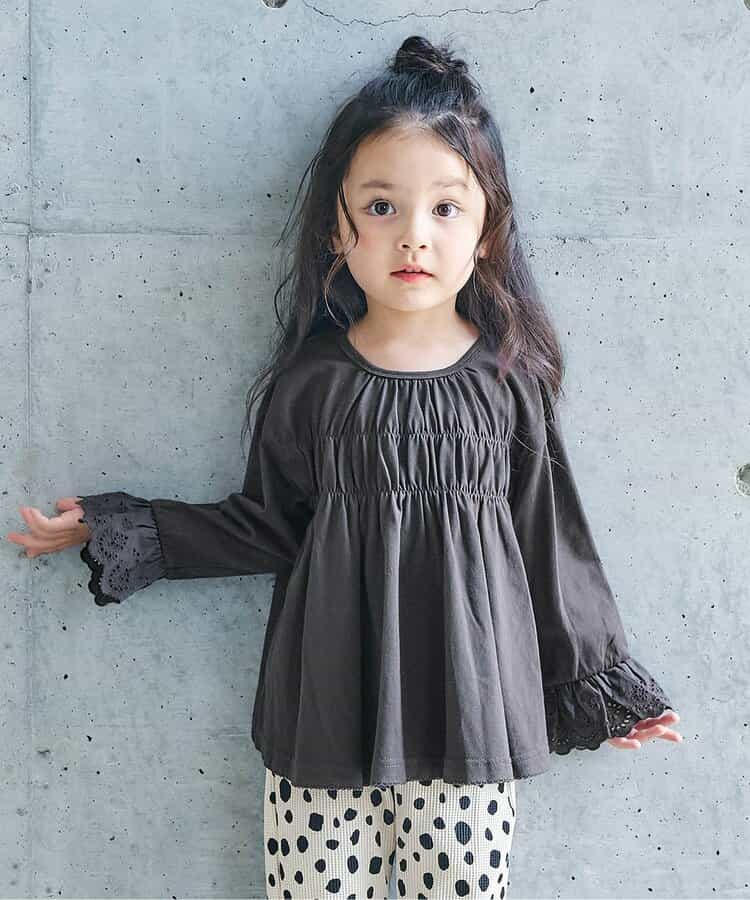 日本童裝 apres les cours 蕾絲袖皺褶上衣 80-140cm 女童款 秋季 TOPS