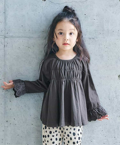日本童裝 apres les cours 蕾絲袖皺褶上衣 80-140cm 女童款 秋季 TOPS