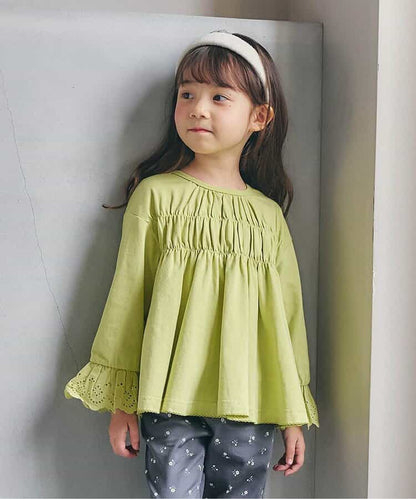 日本童裝 apres les cours 蕾絲袖皺褶上衣 80-140cm 女童款 秋季 TOPS