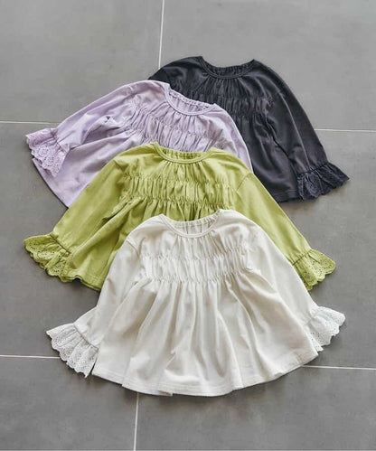 日本童裝 apres les cours 蕾絲袖皺褶上衣 80-140cm 女童款 秋季 TOPS