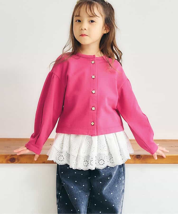 日本童裝 apres les cours 花花紐扣外套 80-140cm 女童款 秋季 OUTERWEAR 聖誕紅/新年紅