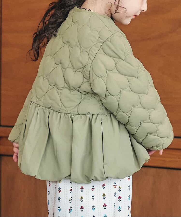 日本童裝 apres les cours 心型絎縫夾棉荷葉邊燈籠袖外套 80-140cm 女童款 秋季 (適合初秋、香港平均溫度、寒冷天氣）OUTERWEAR 【日本預售：2026年9月下旬】