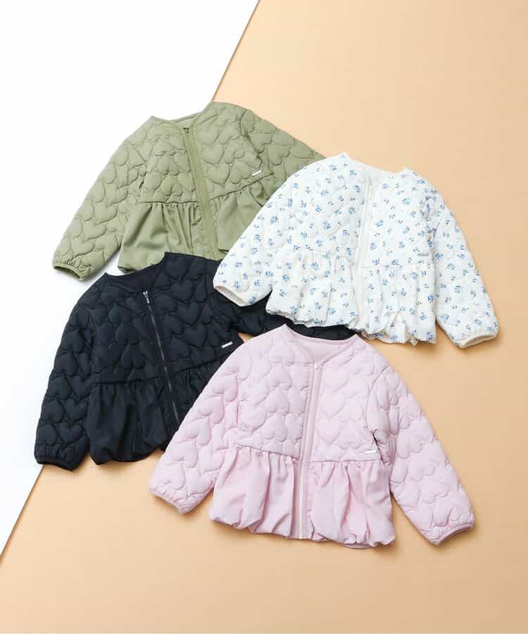 日本童裝 apres les cours 心型絎縫夾棉荷葉邊燈籠袖外套 80-140cm 女童款 秋季 (適合初秋、香港平均溫度、寒冷天氣）OUTERWEAR 【日本預售：2026年9月下旬】