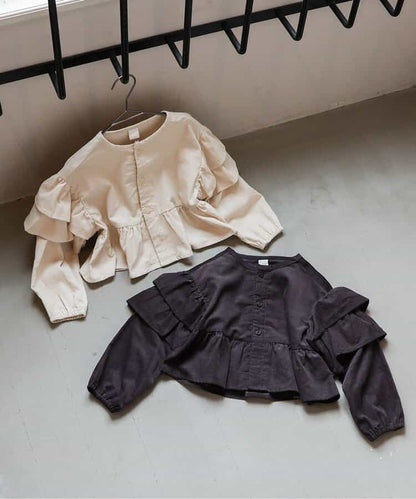 日本童裝 apres les cours 荷葉邊燈芯絨上衣外套 80-130cm 女童款 秋季 OUTERWEAR TOPS
