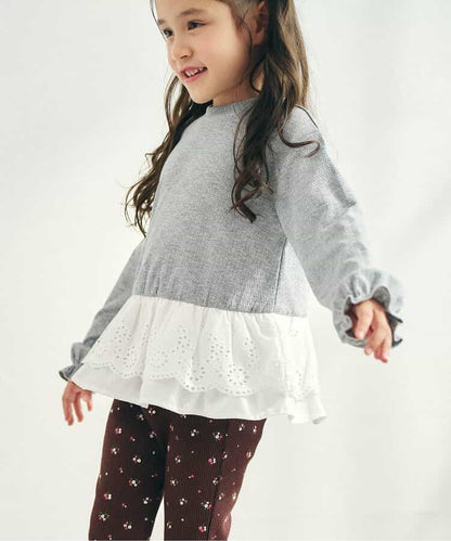 日本童裝 apres les cours 蕾絲荷葉邊羅紋上衣 80-140cm 女童款 秋季 TOPS