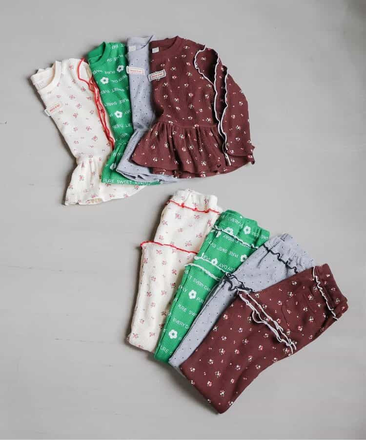日本童裝 apres les cours 華夫格荷葉邊上衣 80-140cm 女童款 初生嬰兒 秋季 TOPS  聖誕紅/新年紅