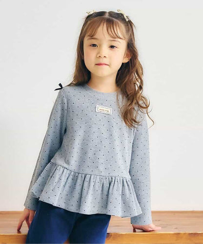 日本童裝 apres les cours 華夫格荷葉邊上衣 80-140cm 女童款 初生嬰兒 秋季 TOPS  聖誕紅/新年紅