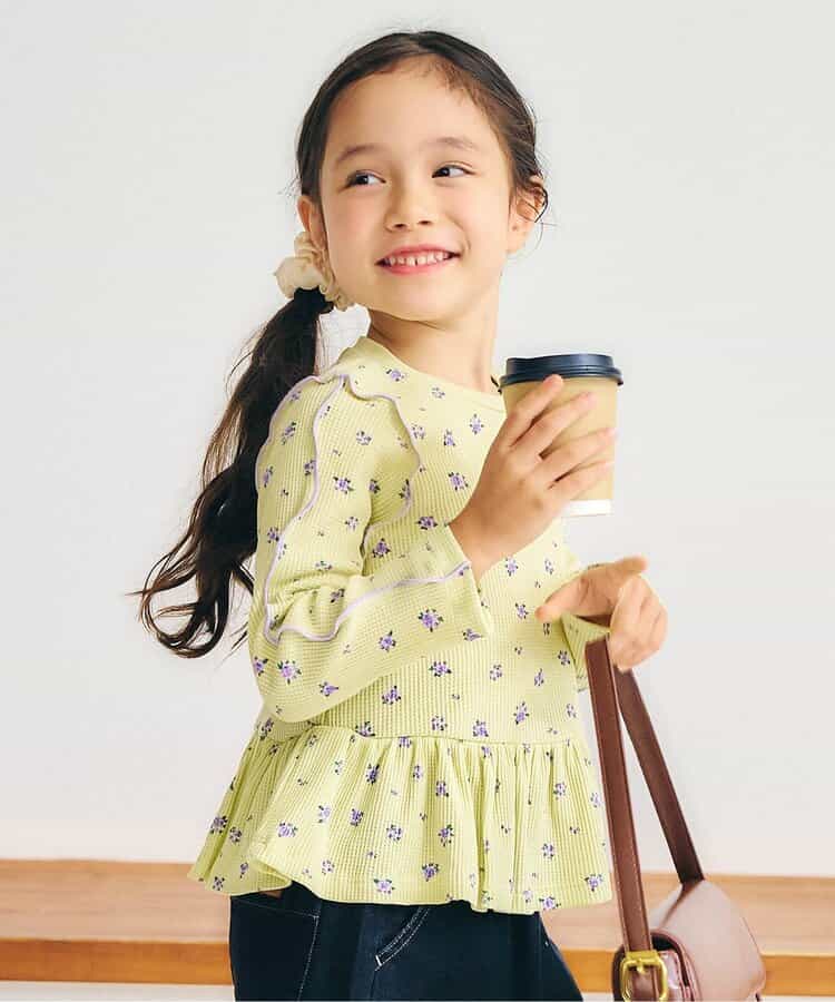 日本童裝 apres les cours 華夫格荷葉邊上衣 80-140cm 女童款 初生嬰兒 秋季 TOPS  聖誕紅/新年紅