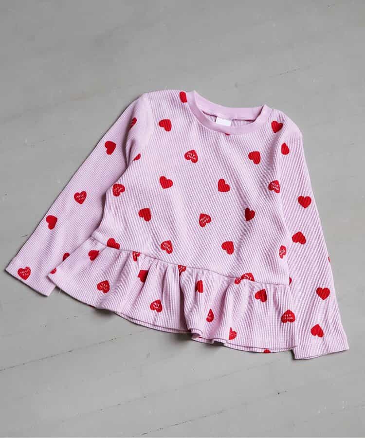 日本童裝 apres les cours 華夫格荷葉邊上衣 80-140cm 女童款 初生嬰兒 秋季 TOPS  聖誕紅/新年紅