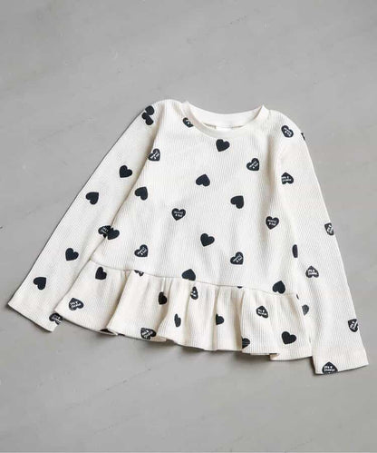 日本童裝 apres les cours 華夫格荷葉邊上衣 80-140cm 女童款 初生嬰兒 秋季 TOPS  聖誕紅/新年紅